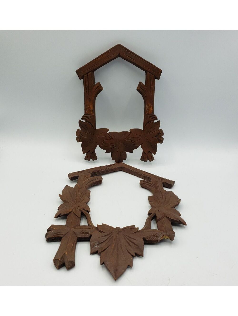 Vintage Wood Cuckoo Clock Front Parts Repair Trimmings 2 pieces